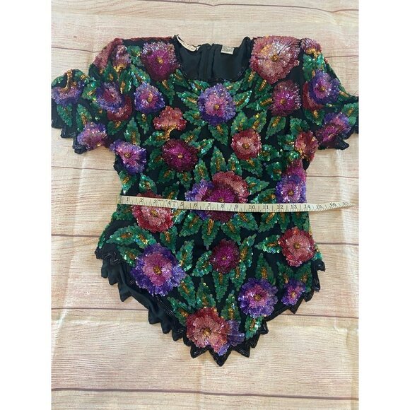 Vintage 80's Lawrence Kazar 100% Silk Sequin Blouse - Medium - Picture 7 of 13